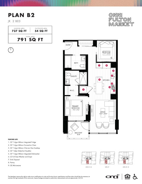 Floor plan for 2 beds, 2 baths, 737 sqft